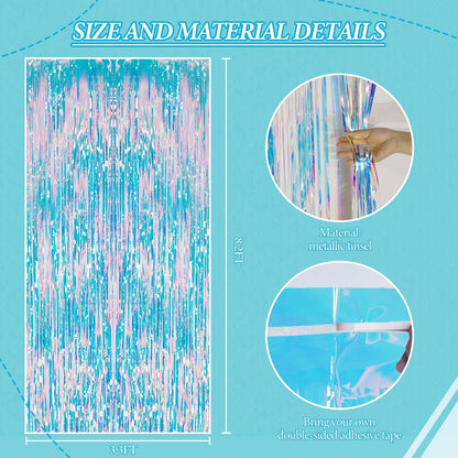 3 Pack Foil Fringe Backdrop - Iridescent Shiny Tinsel Curtains for Party Decoration/Photo Booth
