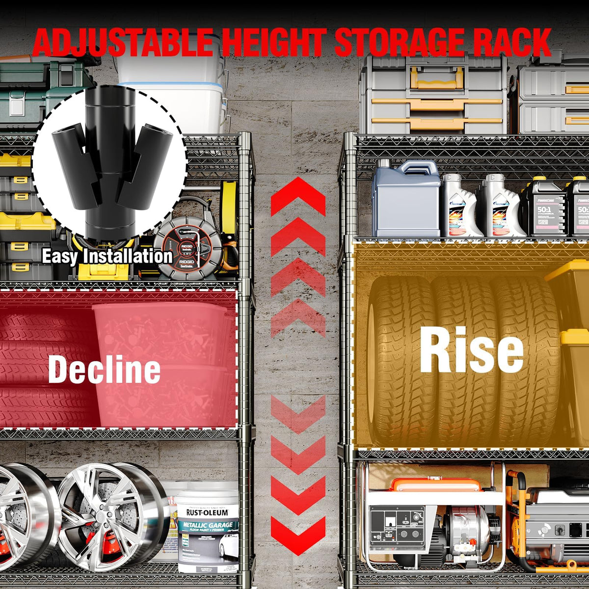 Metal Storage Shelving with Wheels, 4 Tiers Heavy Duty Rolling Storage Shelves with Adjustable Wire
