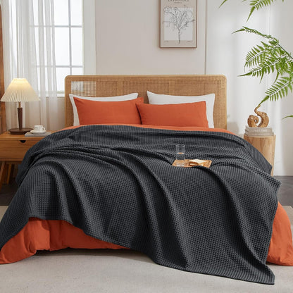 PHF Ultra Soft Waffle Weave Throw Blanket 50"x 60"- Washed Lightweight Breathablee Cozy Woven