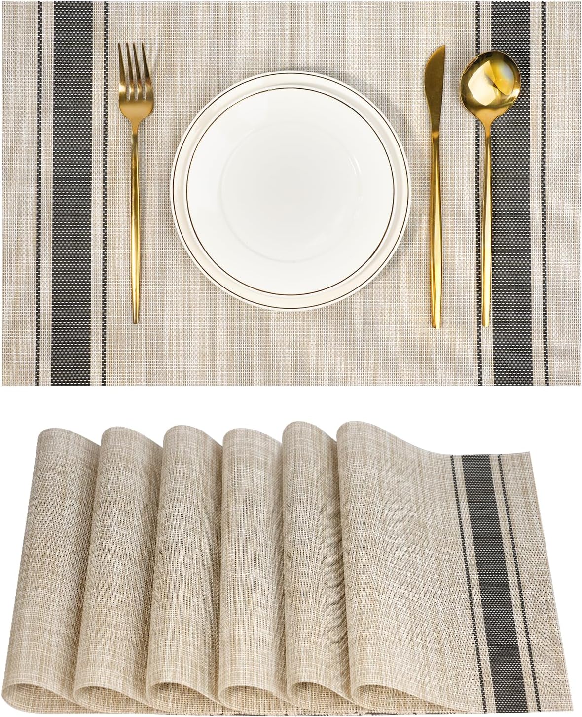 Placemats Set of 6，Non-Slip PVC Weave Table Mats Easy to Clean，Heat Resistant Place Mats for