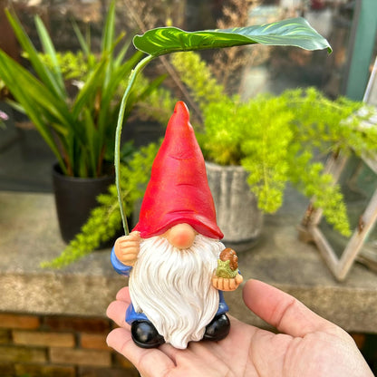 Garden Gnome Statue Decoration with Leaf Umbrella, 6.5” Figurine Ornament for Indoor Outdoor Home