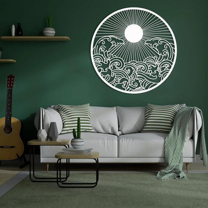 flyoak Metal Sun Wall Decor Outdoor, Sunrise Metal Wall Art, Metal Wave Wall Art, Sunrise and Wave