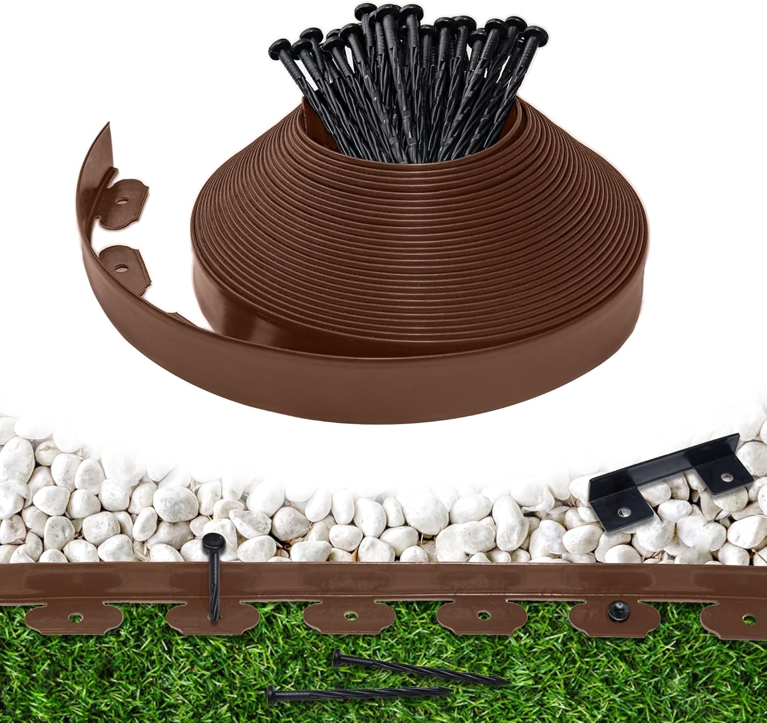Landscape Edging Border 60 FT 2 Inch Tall with 120 Spikes, Plastic Edging for Landscaping, Garden