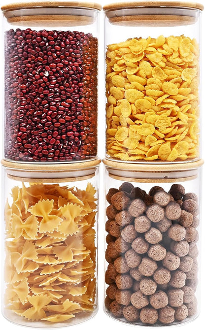 32oz Glass Food Storage Jars, Glass Jars with Bamboo Lids, Kitchen Storage Jars, Canisters with