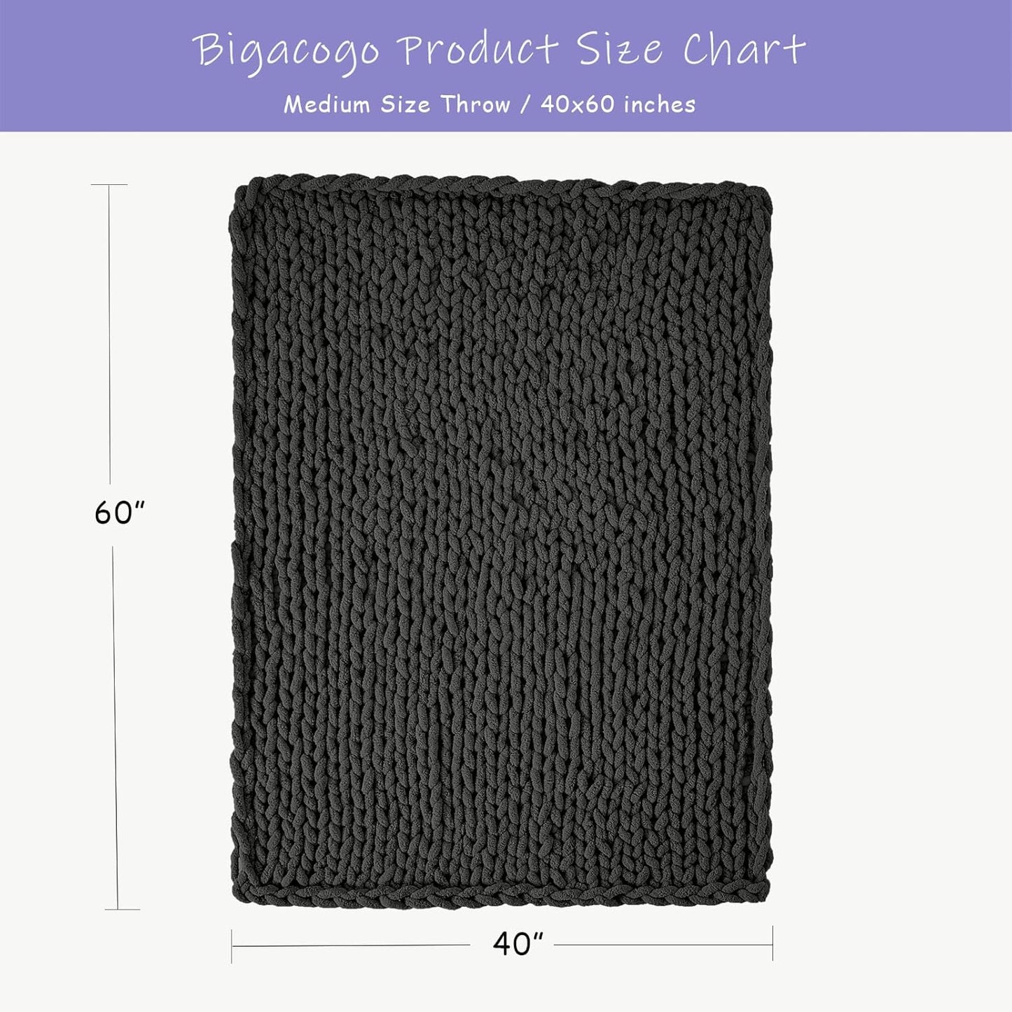Bigacogo Chunky Knit Throw Blanket for Couch, 40x60 inches, 100% Hand Knitted with Thick Jumbo