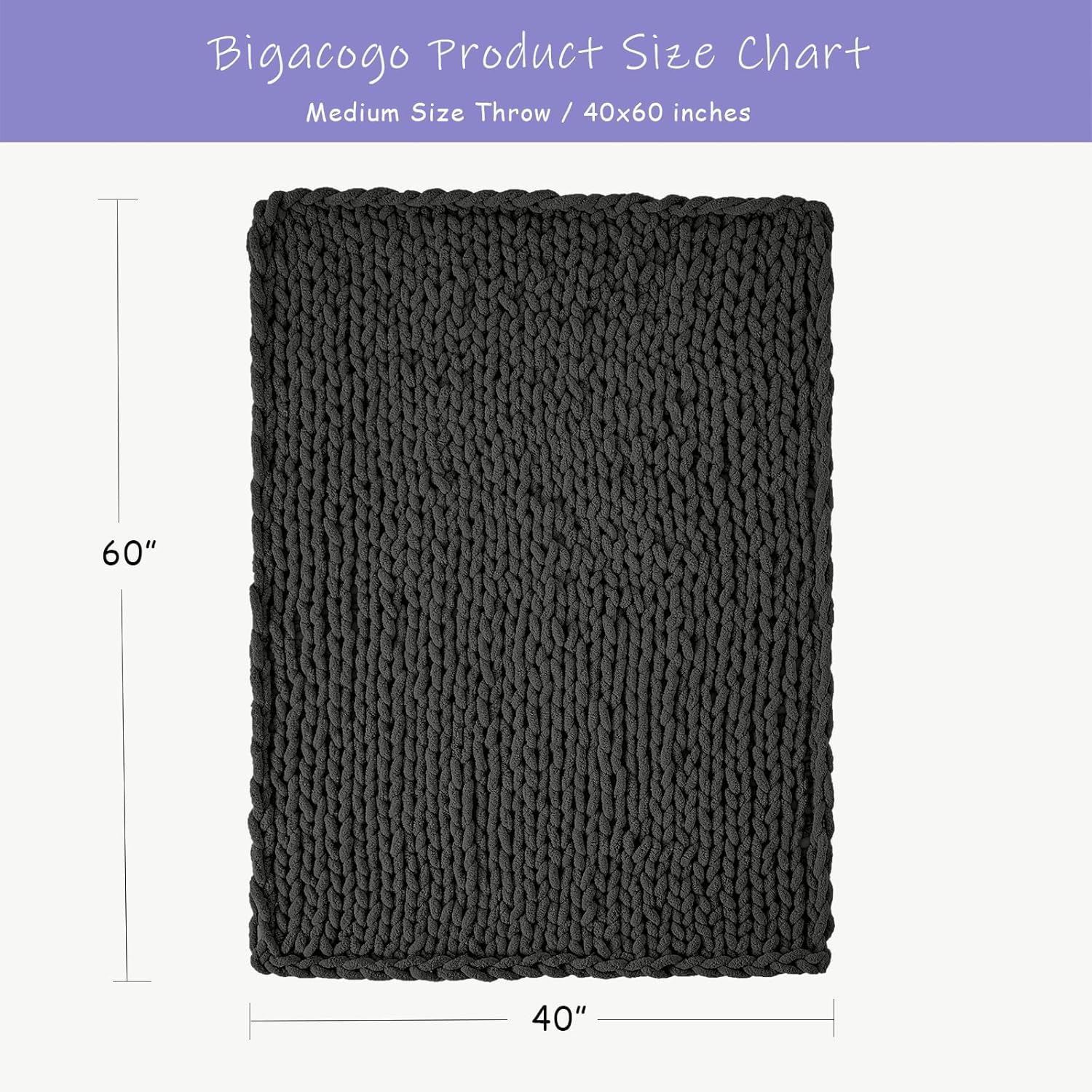 Bigacogo Chunky Knit Throw Blanket for Couch, 40x60 inches, 100% Hand Knitted with Thick Jumbo