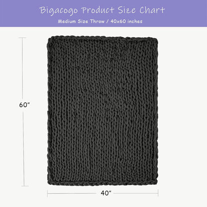 Bigacogo Chunky Knit Throw Blanket for Couch, 40x60 inches, 100% Hand Knitted with Thick Jumbo