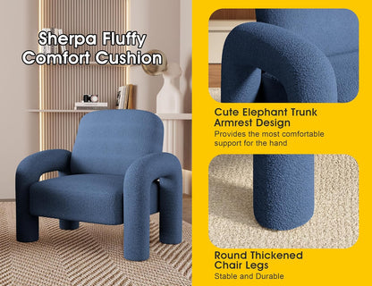 Modern Sherpa Accent Chair, Teddy Upholstered Arm Single Sofa, Cozy Fluffy Reading Chair for Living