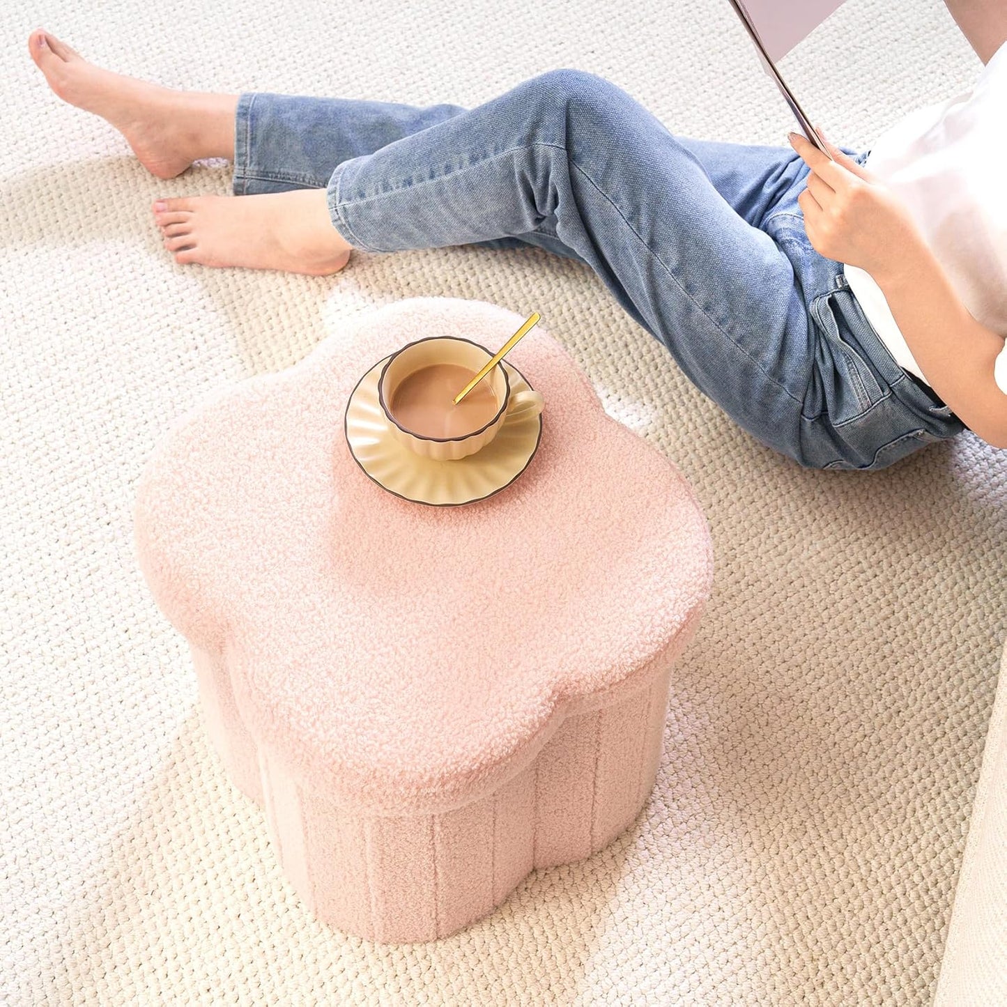 B FSOBEIIALEO Storage Ottoman Cube, Flowers Shaped Ottomans with Storage Foot Stool Footrest