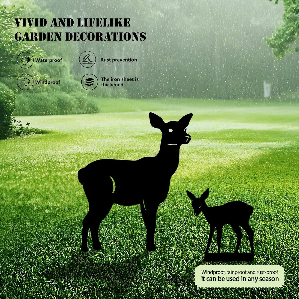 3 Pack Deer Metal Garden Decorative Stakes, Weather Proof Silhouette Statues for Yard