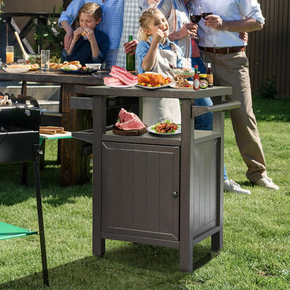 Domi Grill Carts Outdoor with Storage and Wheels, Whole Metal Portable Table and Storage Cabinet