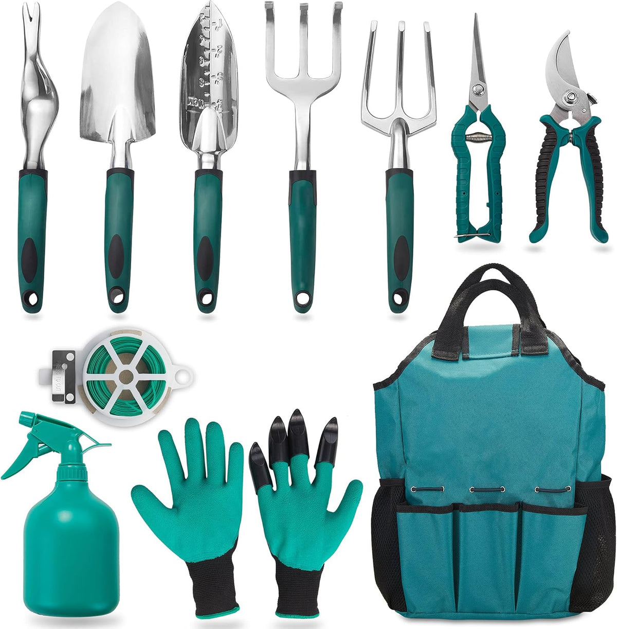 FiveJoy Garden Tool Set, 11 PCS Aluminum Gardening Hand Tools with Tote Bag, Ergonomic Handle, Gift