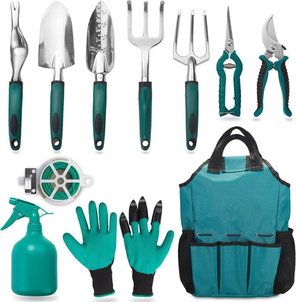 FiveJoy Garden Tool Set, 11 PCS Aluminum Gardening Hand Tools with Tote Bag, Ergonomic Handle, Gift