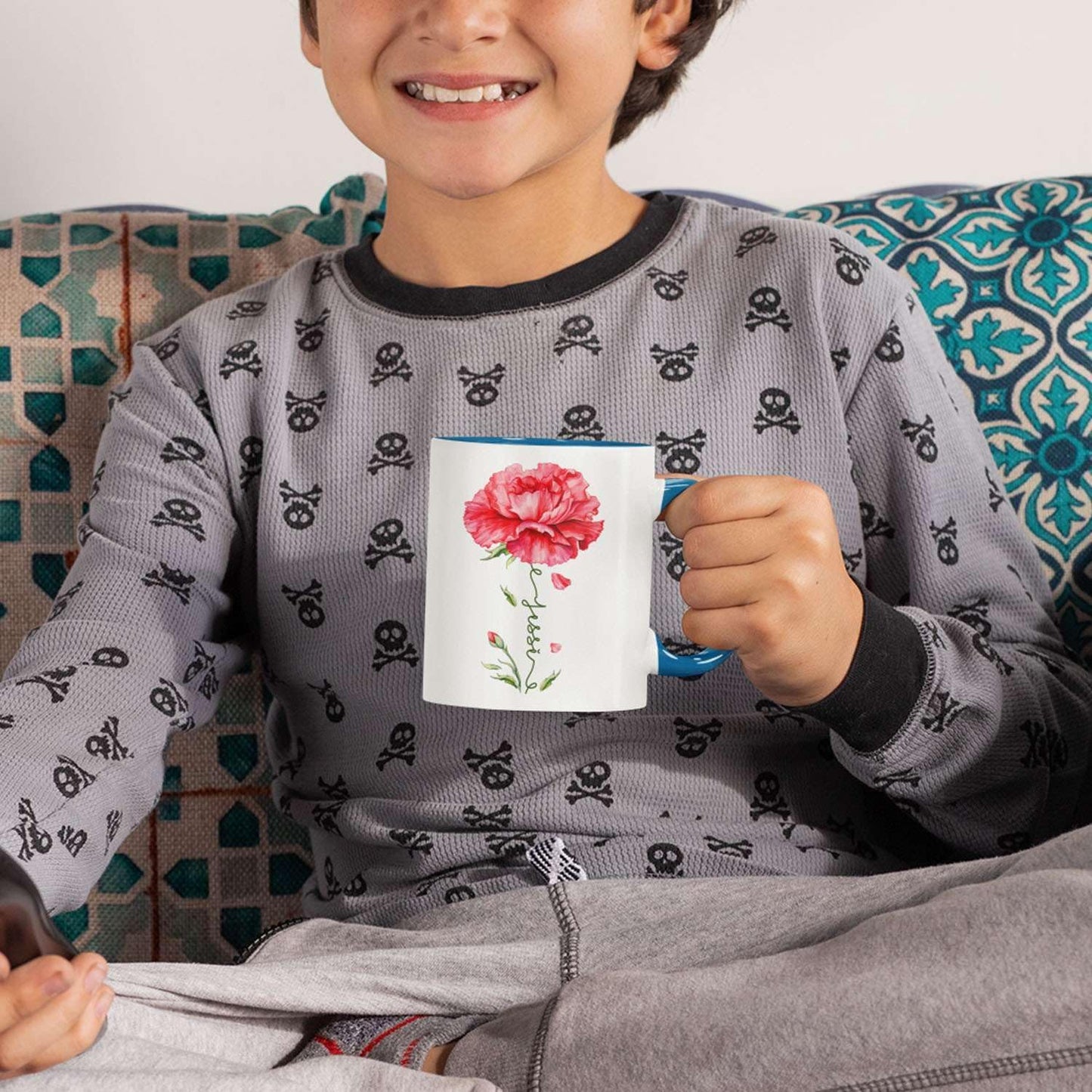 Personalized Floral Carnation Mug, Customized Name On Flower Coffee Cup, Unique Ceramic Tea Mug