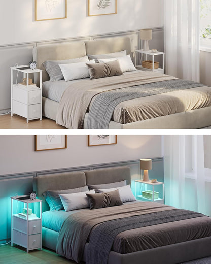 TUTOTAK Small Narrow LED End Table with Charging Station, Side Table Outlets, Nightstand with 2