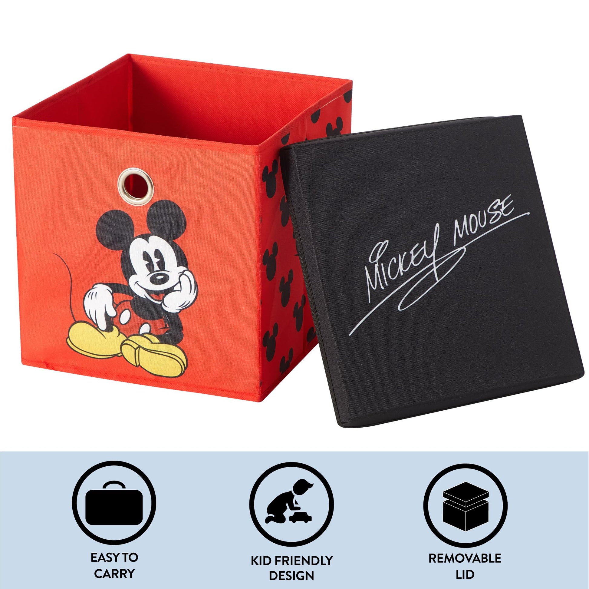 Disney Mickey Mouse Collapsible Storage Cube with Lid, Foldable Fabric Storage Bin for Clothes
