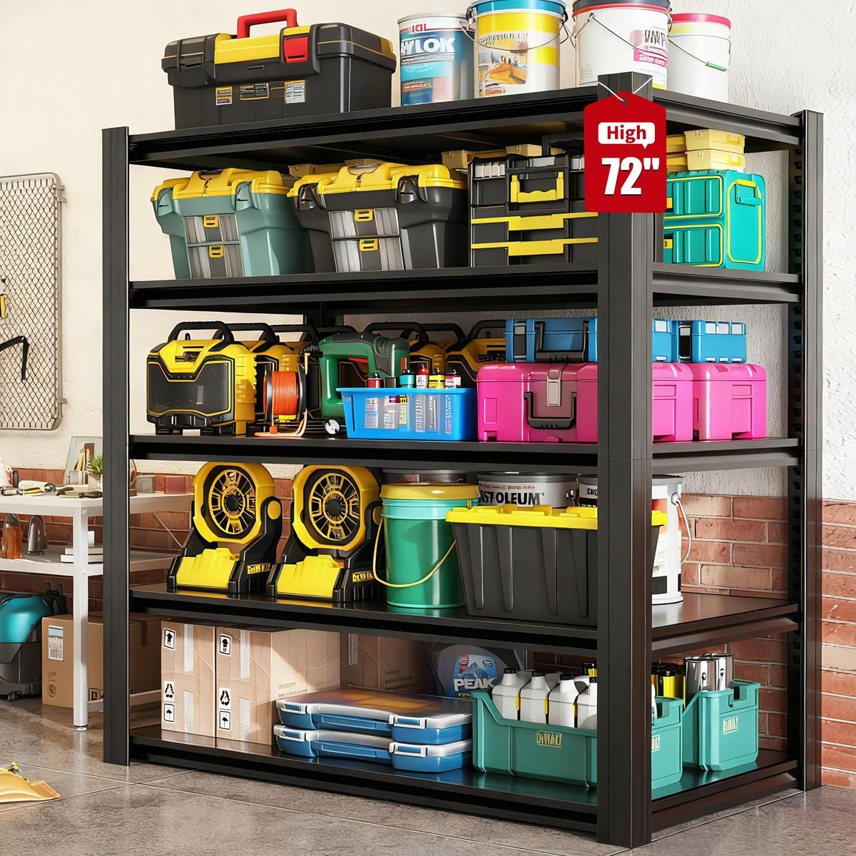 FOSTOKO Storage Shelves, 5-Tier Garage Shelving, Adjustable Heavy Duty Shelving Units, Metal