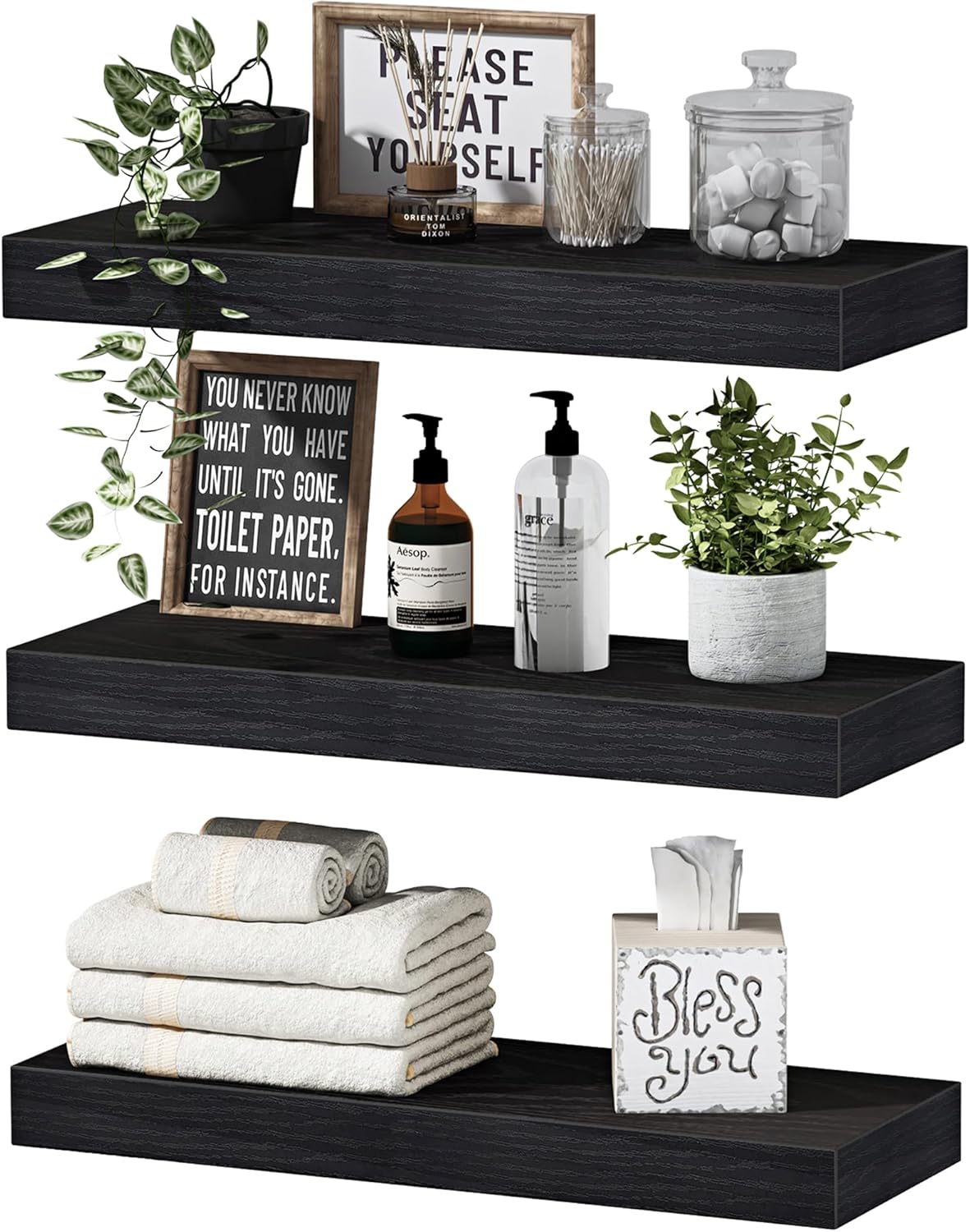QEEIG Floating Shelves for Wall Bathroom Shelf Bedroom Kitchen Living Room Hanging Book Shelves