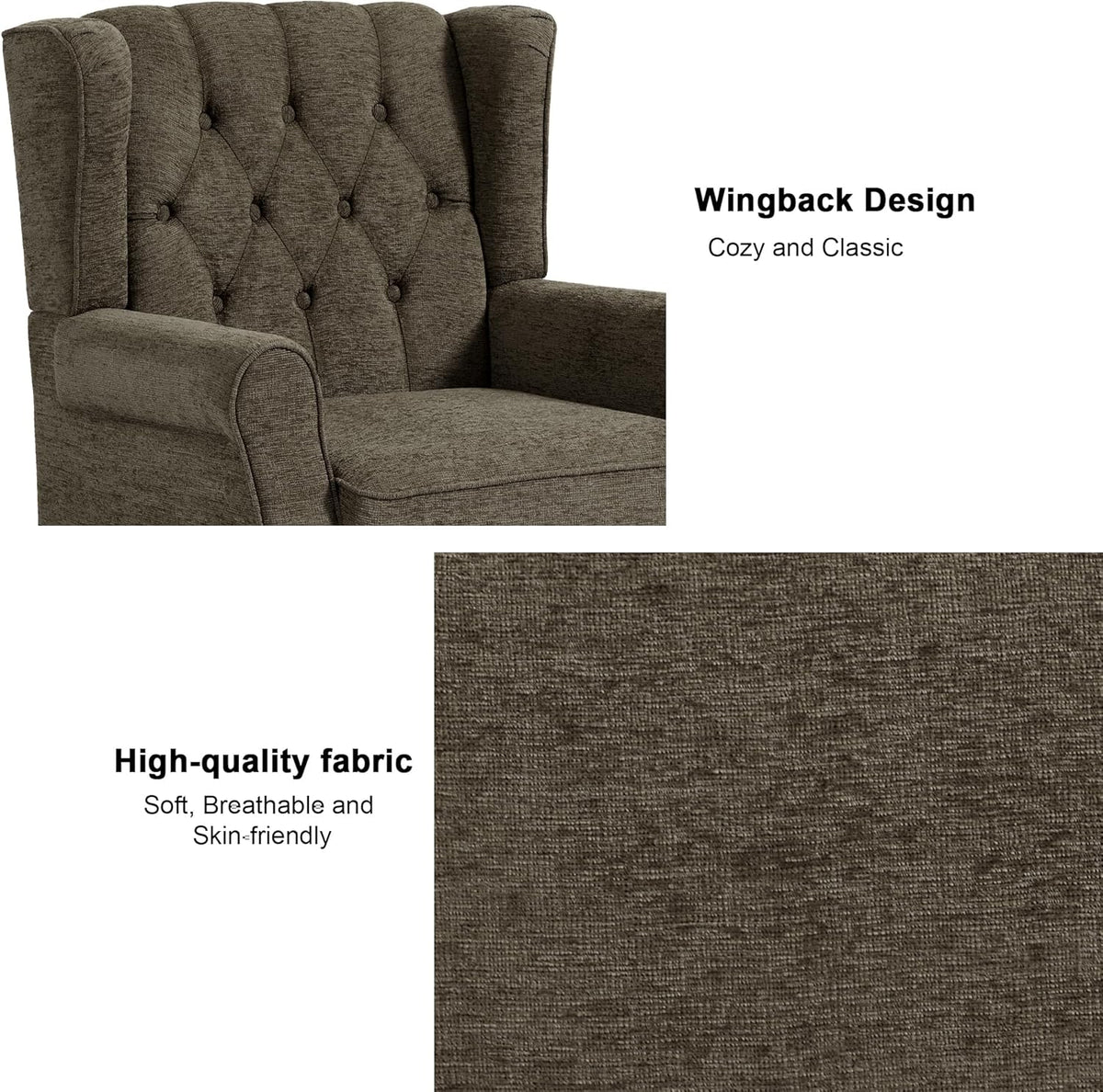 Accent Chair, Upholstered Armchair with Button Tufted High Back & Solid Wood Legs, Comfy Wingback