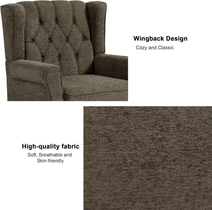 Accent Chair, Upholstered Armchair with Button Tufted High Back & Solid Wood Legs, Comfy Wingback