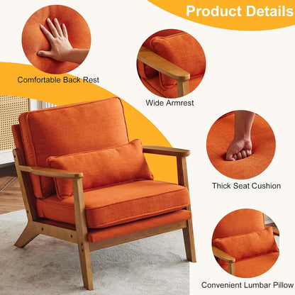 Karl home Accent Chair Wide Armrest Mid-Century Lounge Chair Linen Fabric Armchair with Lumbar