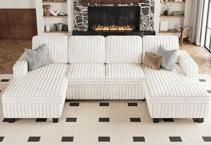 Belffin Modular Sectional Sleeper Sofa with Pull Out Couch Bed Corduroy Double Chaise with Storage