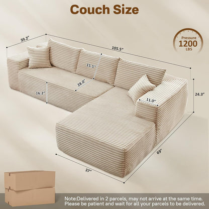 104" Cloudy Sectional L Shaped Couch for Living Room, No Assembly Required, Modular Comfy Sofa with