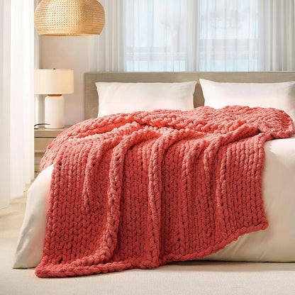 L'AGRATY Chunky Knit Blanket Throw: 60''x80'' Chenille Chunky Knitted Throw Blankets for Twin Bed