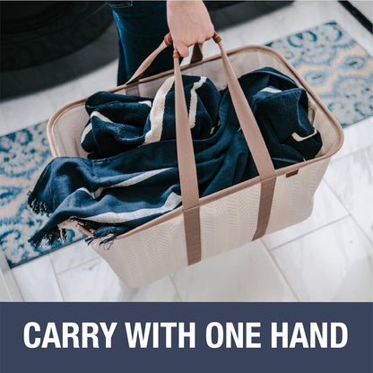 CleverMade Collapsible Laundry Tote - LUXE Mocha 2-Pack 50L - Foldable Storage Organization