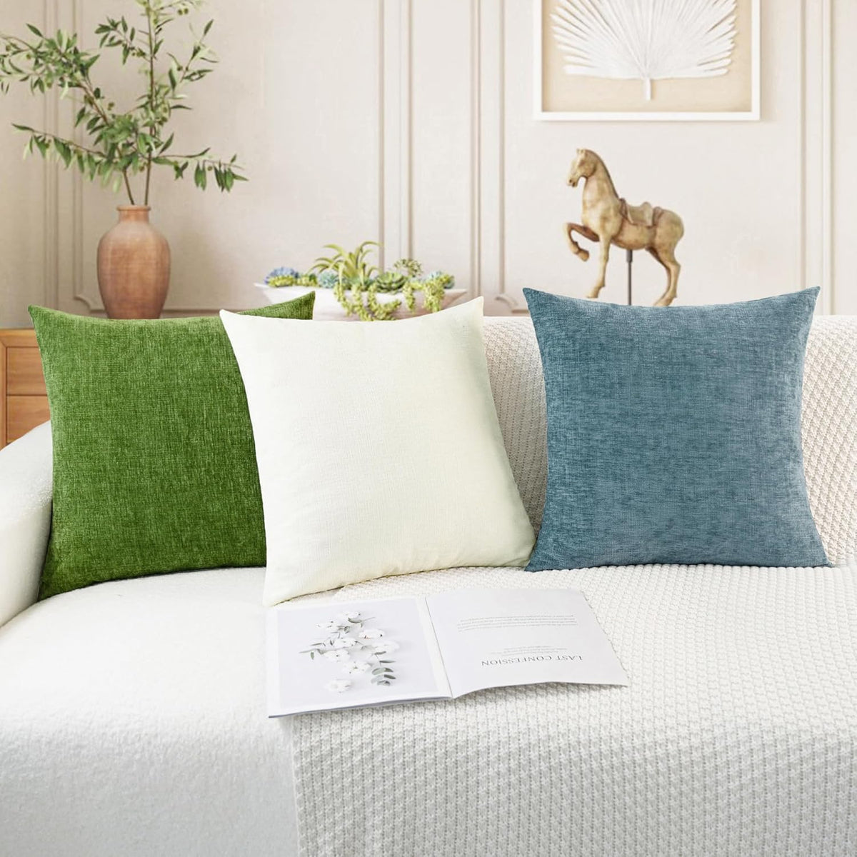 CaliTime Throw Pillow Covers Decorative 16 X 26 Inches Pack of 2 Cozy Chenille Cushion Cases for