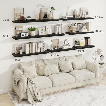 Fun Memories 48 Inch Deep Floating Shelves for Wall, 2 Pack of Long Wall Mounted Wood Shelves with