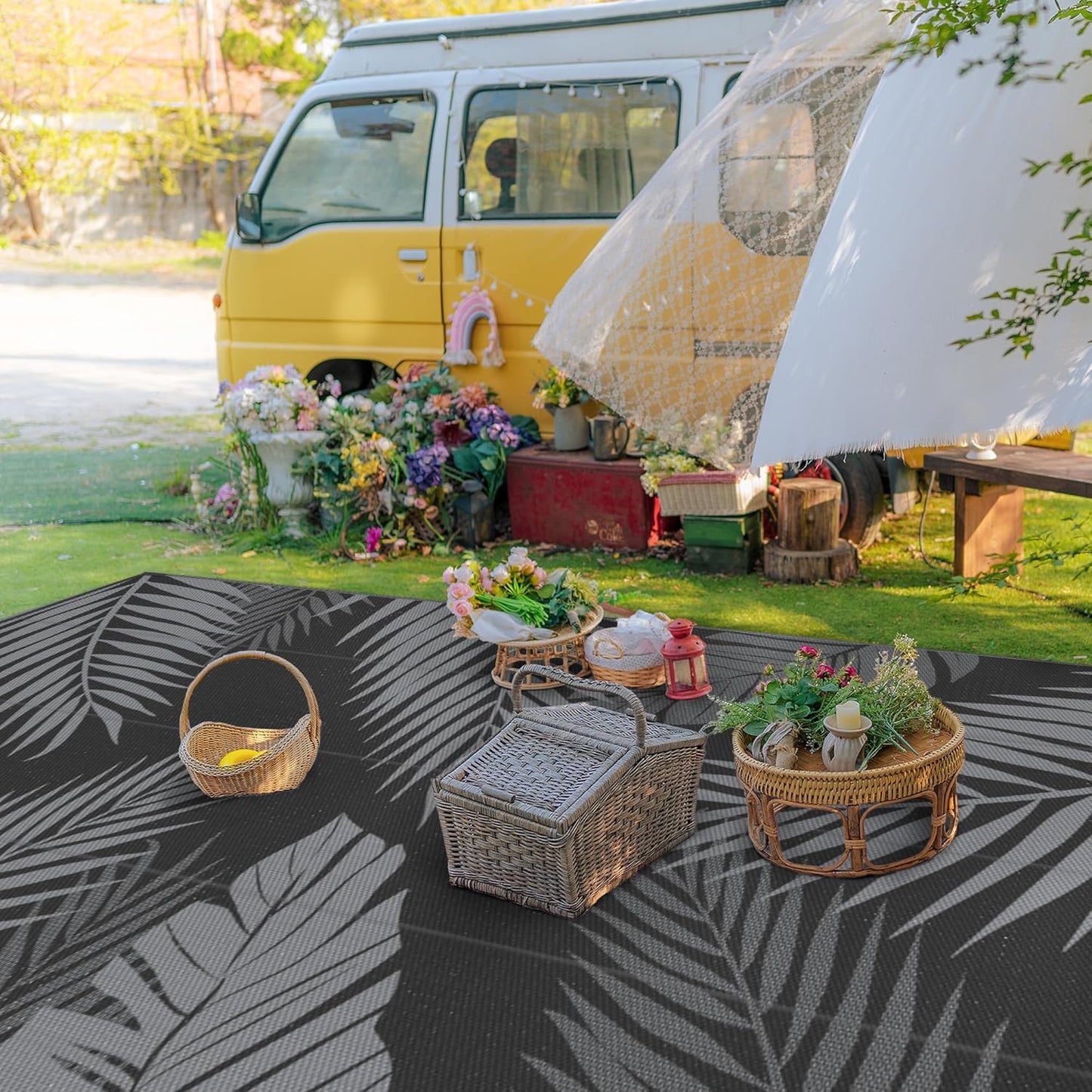 GENIMO Outdoor Rug 10' x 14' Waterproof for Patios Clearance, Reversible Outdoor Plastic Straw