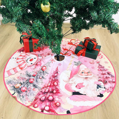 Pink Christmas Tree Skirt 48 Inch Pink Christmas Decorations Merry Christmas Santa Snowman Tree