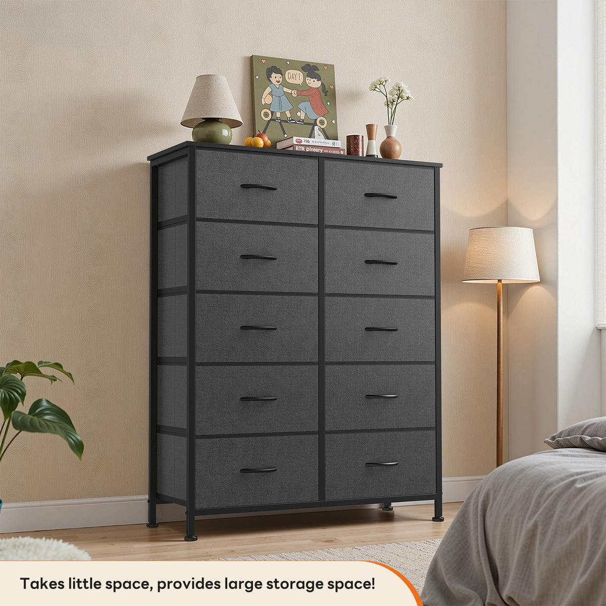Sweetcrispy 10 Drawer Tall Dresser for Bedroom & Living Room, Grey
