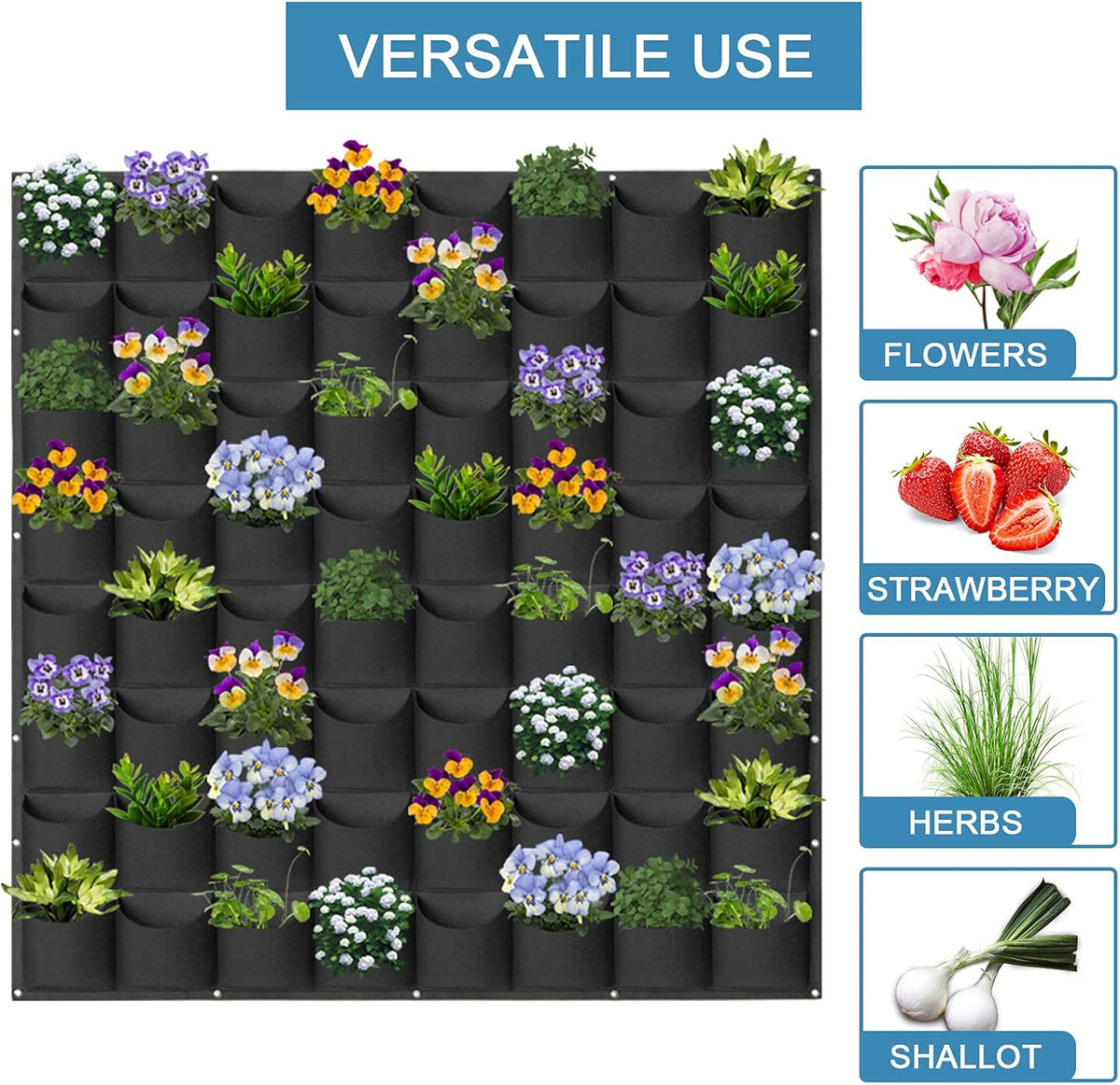64 Pockets Hanging Planter Bags, Hanging Vertical Wall Mounted Plant Planting Grow Bags, Herb