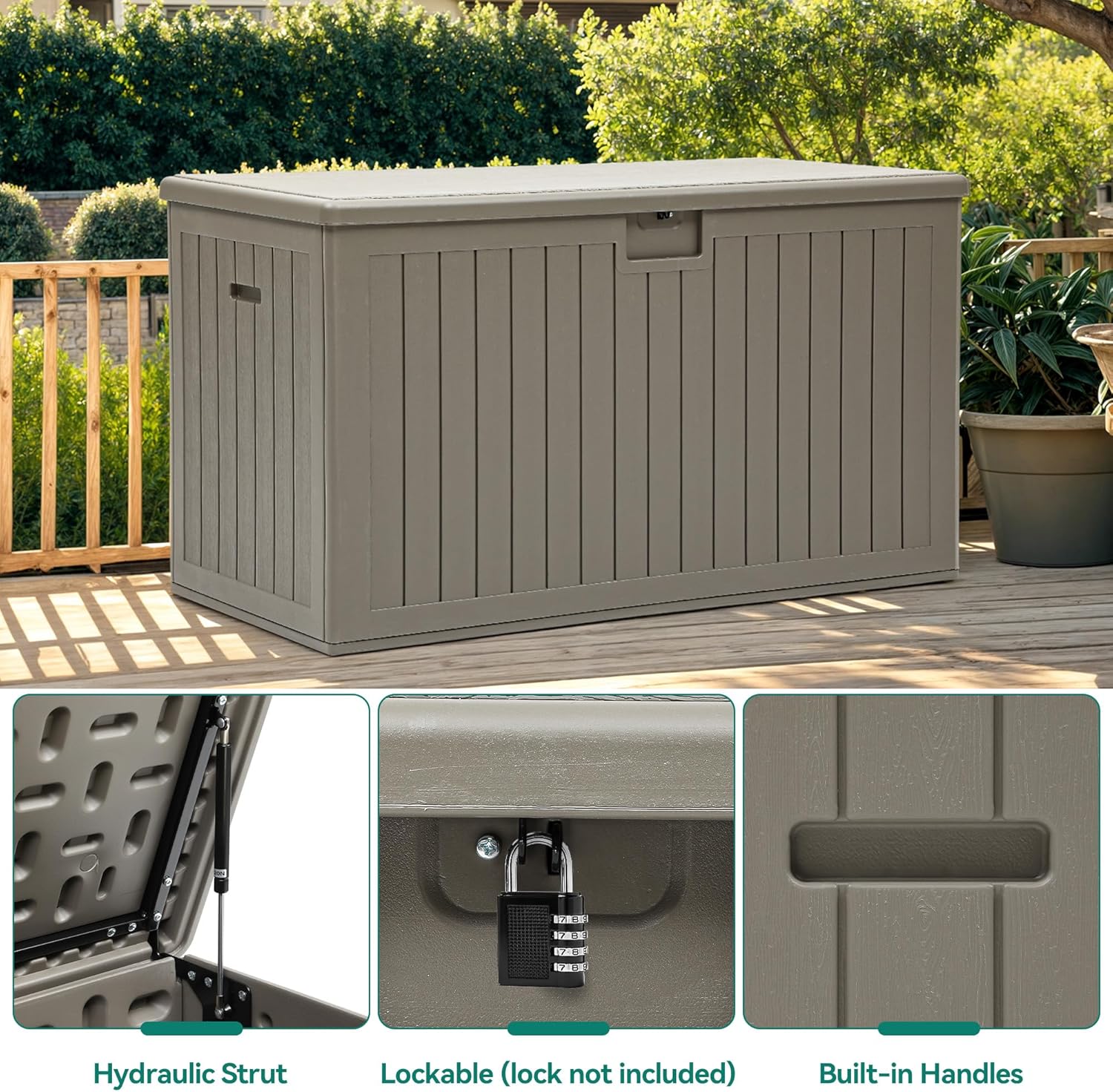 YITAHOME 200 Gallon Double-Wall Deck Box with Divider & Side Handles, Outdoor Large Storage for