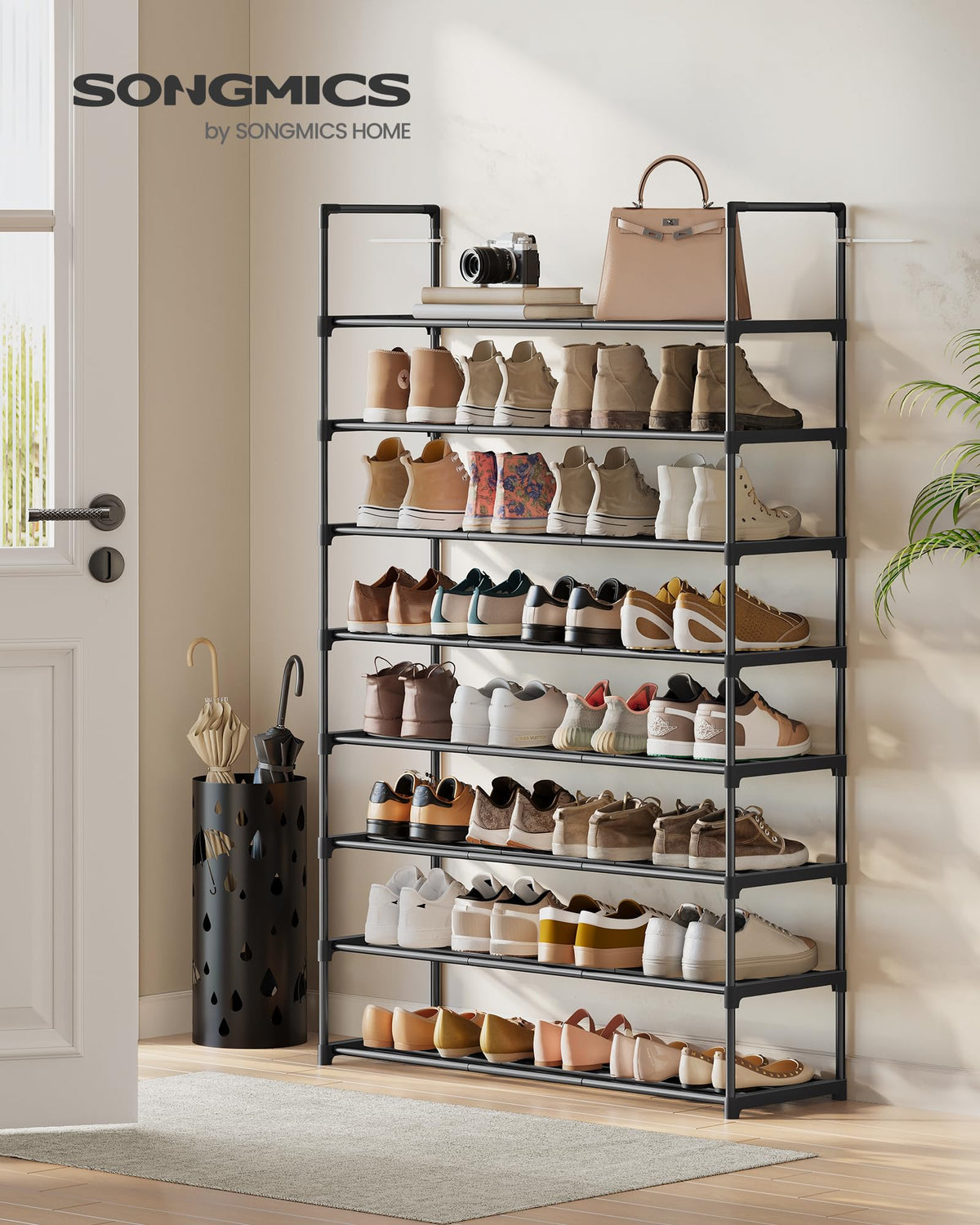 SONGMICS Shoe Rack, 8-Tier Shoe Organizer, Metal Storage Shelf, Upright or Upside Down, for 32-40