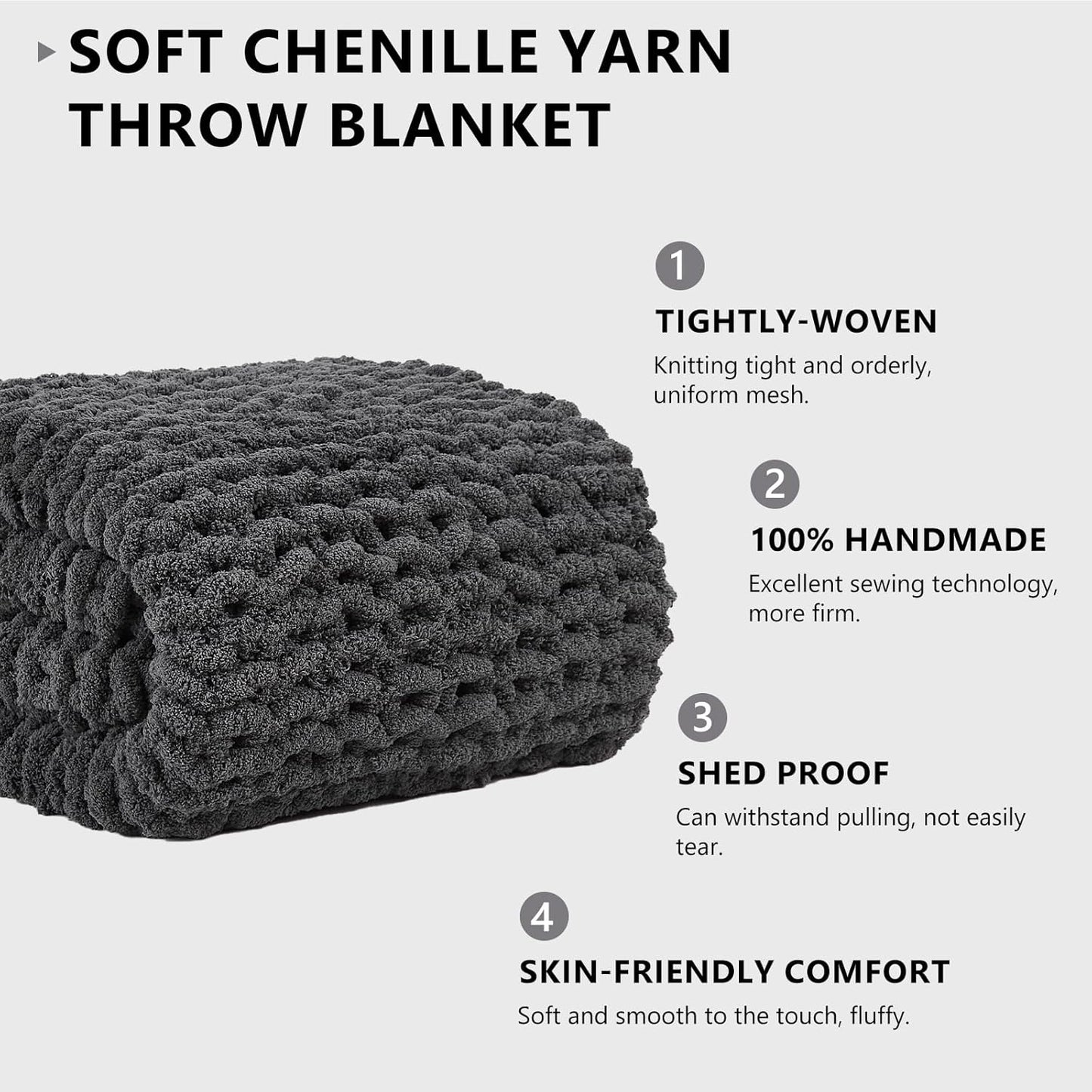 L'AGRATY Chunky Knit Blanket Throw: 72''x84'' Chenille Chunky Knitted Throw Blanket for Bed Couch