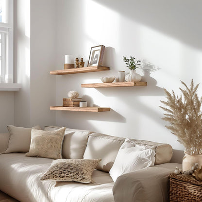 Wood Floating Shelves for Wall Decor, Rustic Wall Shelves for Bedroom Bathroom Kitchen Living Room