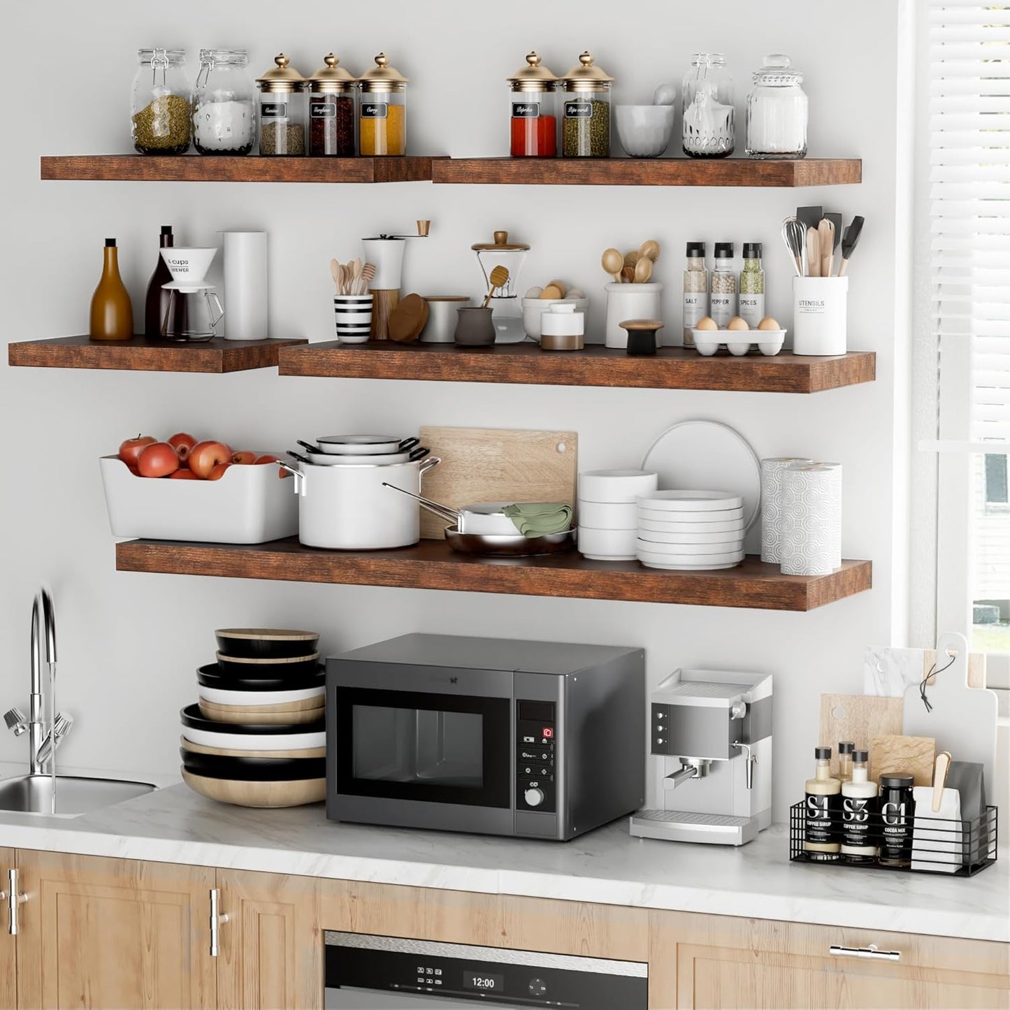 Fun Memories Floating Shelves - 12 Inch Rustic Wooden Wall Shelves - Extra Deeper & Thicker Wall
