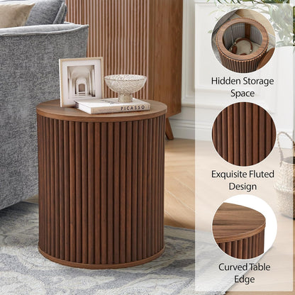 AVZEAR Small Round Side Table Fluted Night Stand Set of 2, Mid Century Modern End Table with