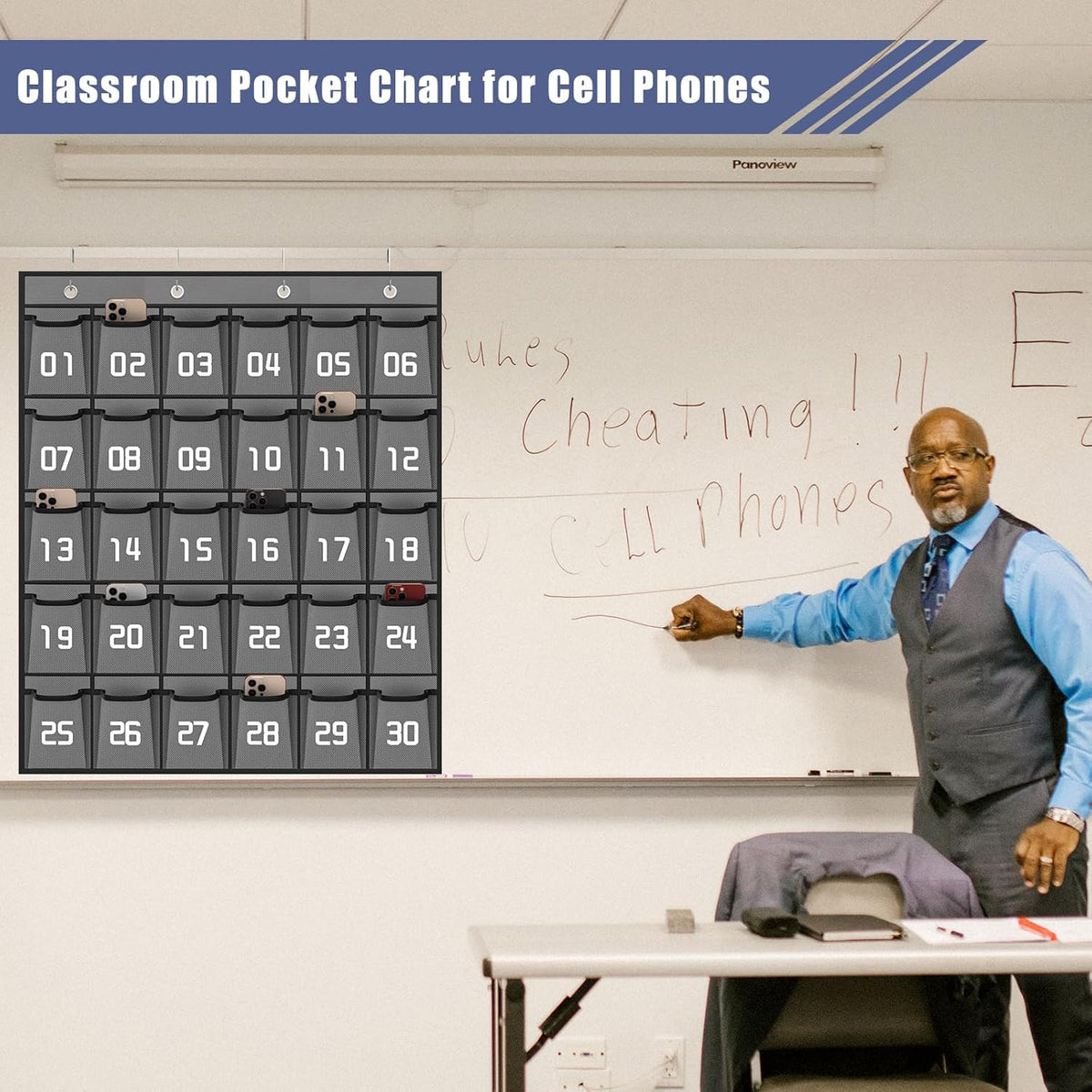 Loghot Classroom Accessories Closet Pocket Chart for Cell Phones Holder Wall Door Hanging Organizer