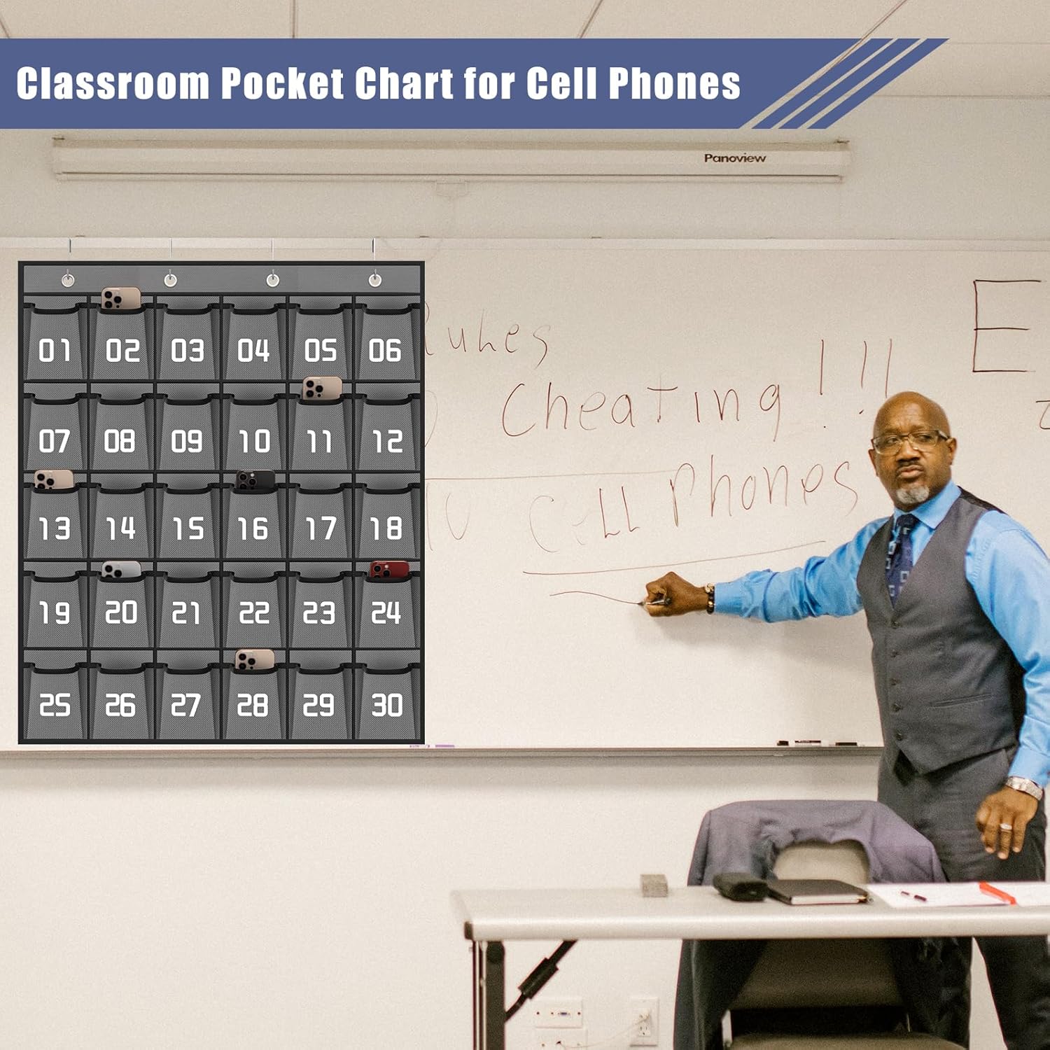 Loghot Classroom Accessories Closet Pocket Chart for Cell Phones Holder Wall Door Hanging Organizer