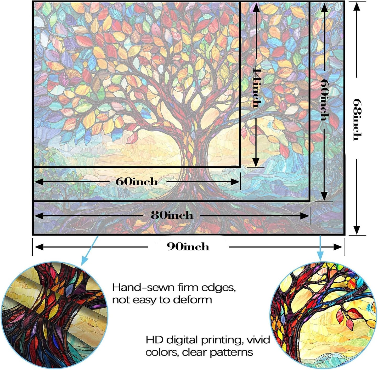 Lunerfex Tree of Life Tapestry Stained Glass Tapestry Wall Decor Tapestries for Bedroom Art