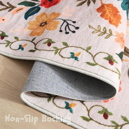 Living Room Rug 5x7 Rug Machine Washable Boho Area Rug Non Slip Floral Vintage Low Pile Large Rugs
