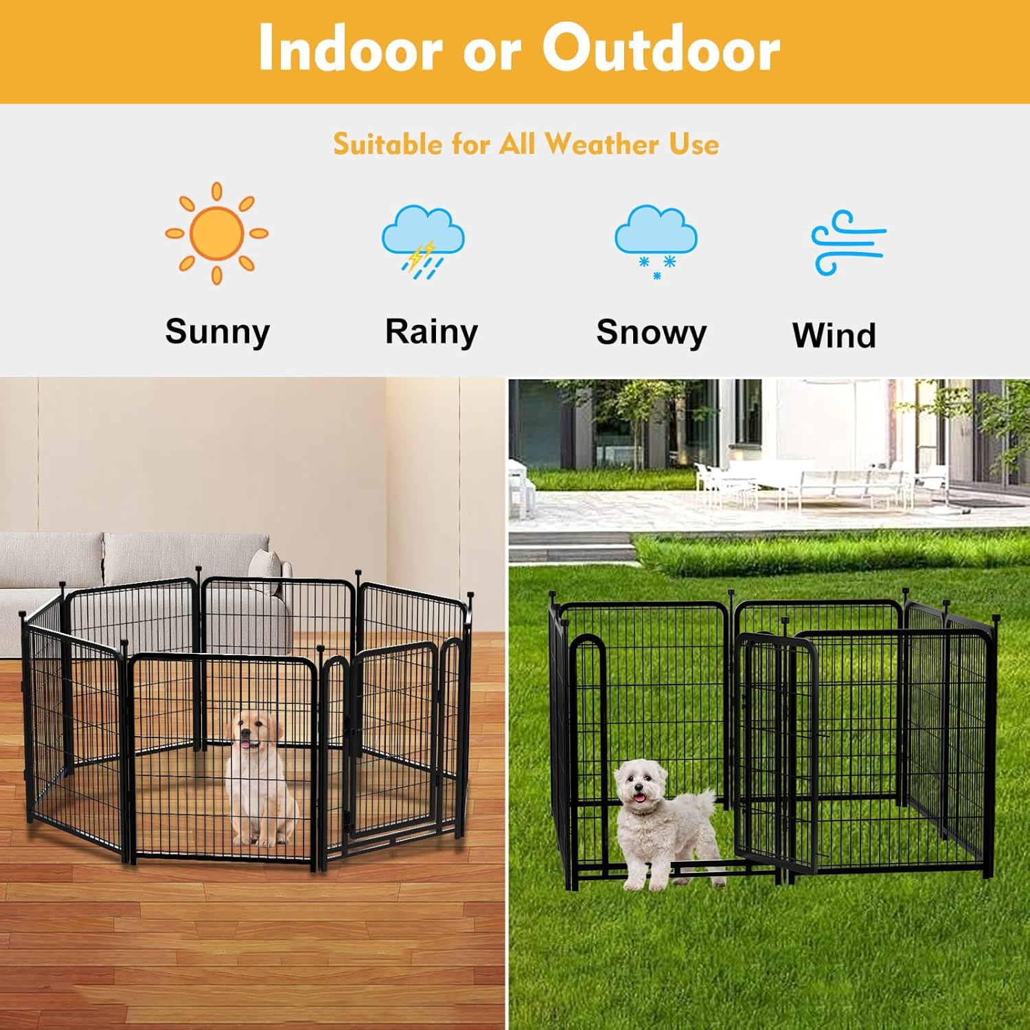Dog Playpen 32 inch 16 Panels, Puppy Playpen Indoors, Dog Fence Outdoor for Yard, Wide Door Low
