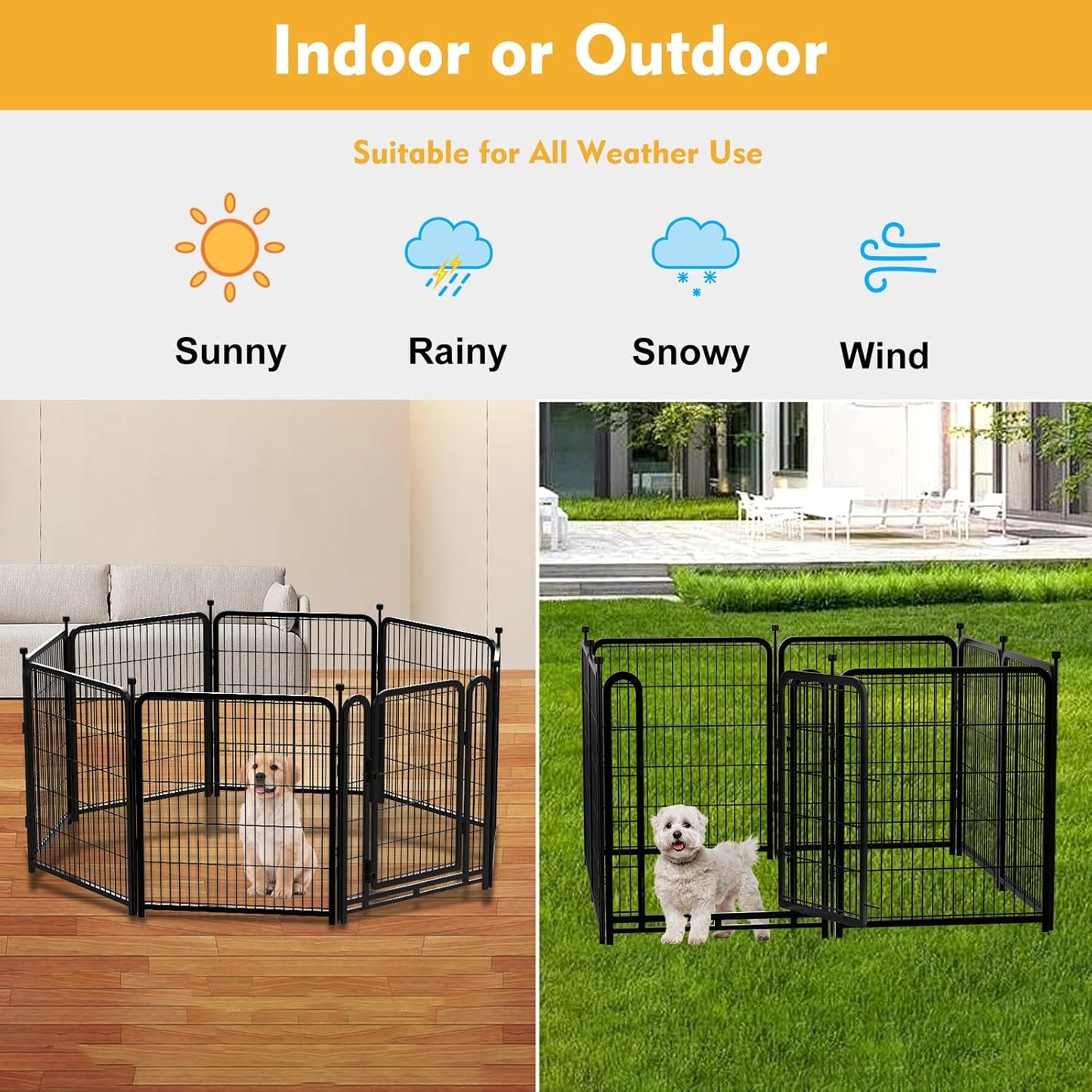 Tall Garden Fence, 32 in(H) 8 Panels Dog Fence Outdoor for Yard. Wide Door Low Threshold Total 17.7