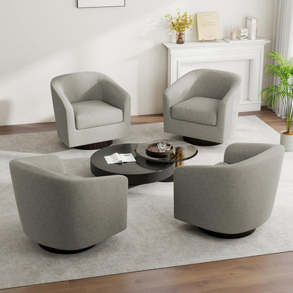 Swivel Barrel Accent Chair, Modern Round Linen Arm Chair for Living Room, Bedroom, Comfy Club