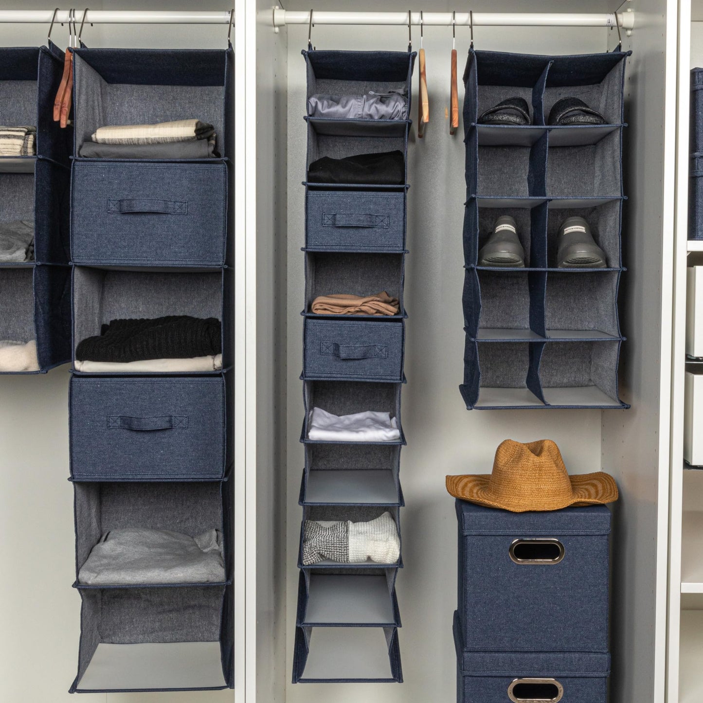Household Essentials Hanging Narrow Cotton Blend and Plastic Closet Organizer with 10 Storage