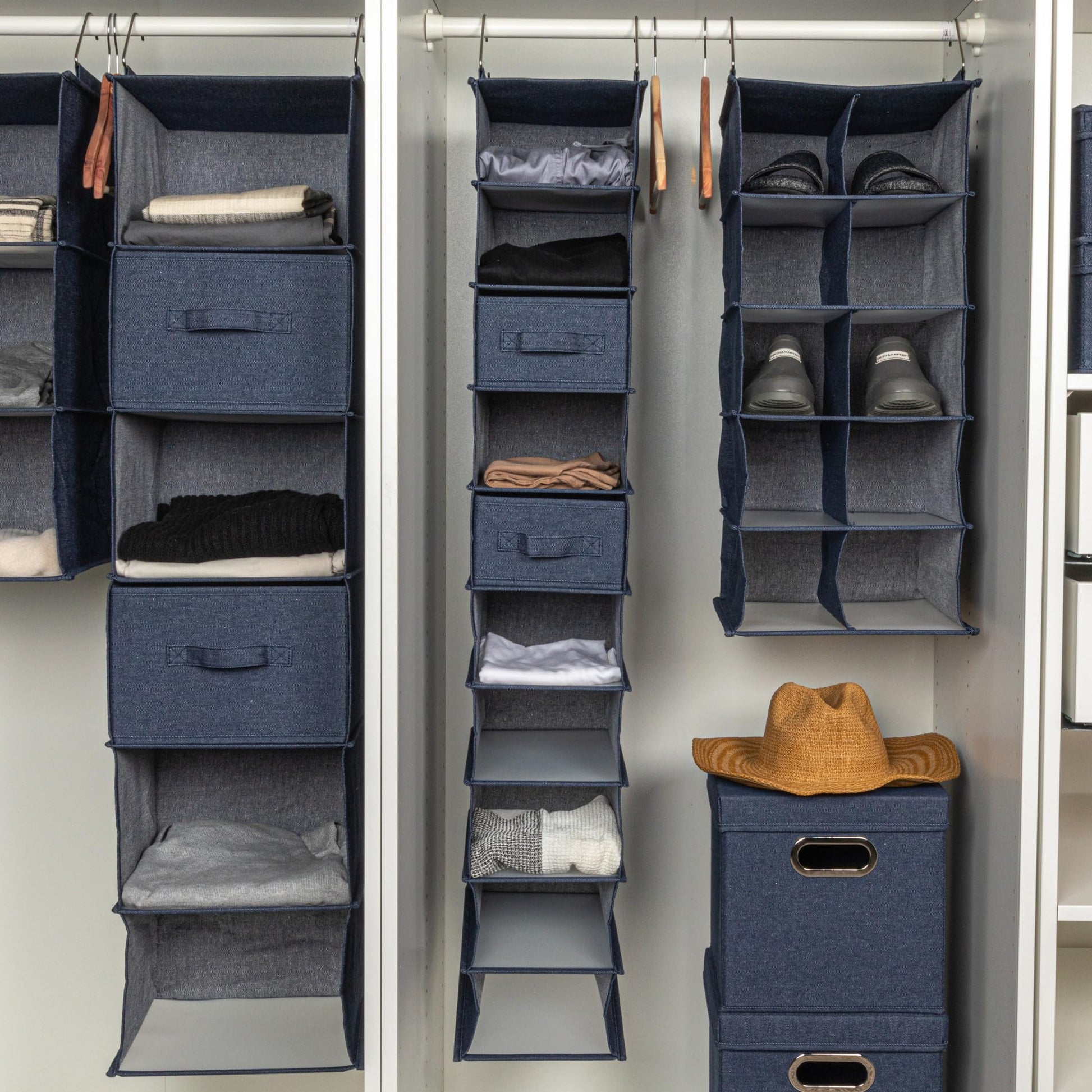 Household Essentials Hanging Narrow Cotton Blend and Plastic Closet Organizer with 10 Storage
